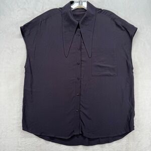 Mod Ref Sleeveless Button Down Top Relaxed Fit Collared Blouse Black S